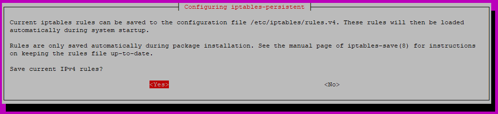 iptables-persistent installation: ipv4 table save query