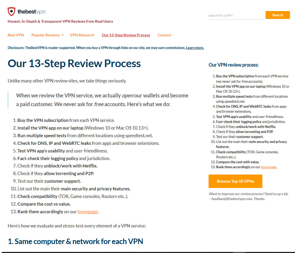 TheBestVPN.com Review Process
